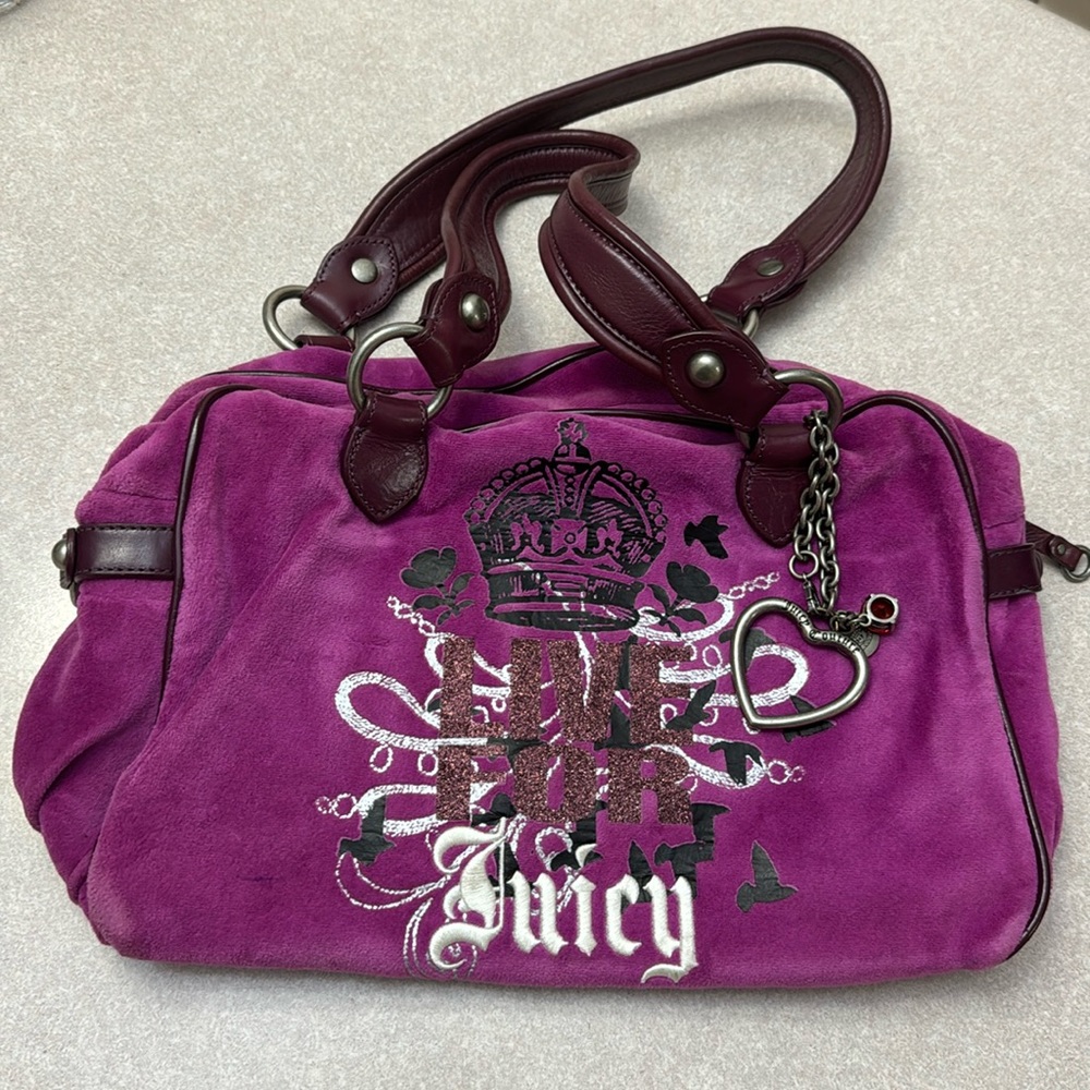 Vintage Juicy Couture Purple Handbag Y2K Purse Satchel Crown Live For Juicy